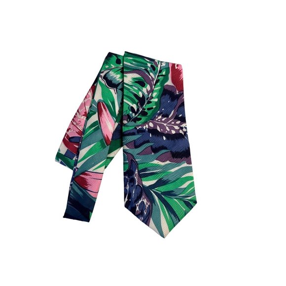 Men's Novelty Tie Multi Color Plants Floral Green Hand Sewn 100% Silk 60" - Picture 5 of 5